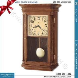   Miller oak quartz chiming wall clock with pendulum  Westbrook  