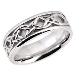   14K. White Gold Celtic Knot Design Comfort Fit Wedding Band: Jewelry