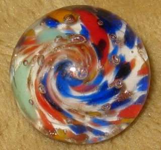 Vintage Weinman Glass Paperweight Button w/Bubbled Spiral Maelstrom Op 