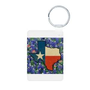    Aluminum Photo Keychain Texas Flag Bluebonnets 