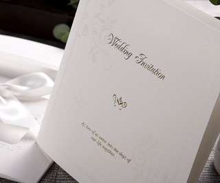 84 Satin White Ribbon Window Wedding Invitations and Envelopes Set 