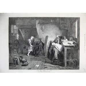   1873 Women Children Sleeping Spinning Wheel Fine Art