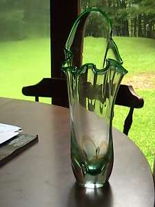 Adam Jablonski Art Glass Vase Signed W/Green Poland  