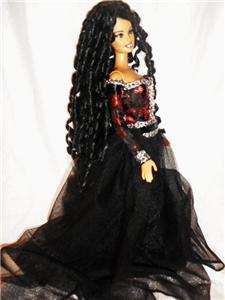 Vampire Vampress beauty barbie doll ooak repaint gothic ringlets black 