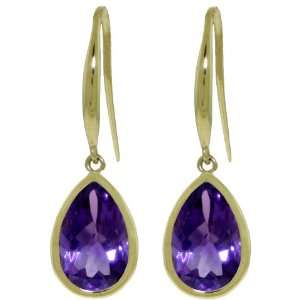   Gold Fishhook Dangle Earrings with bezel set Natural Purple Amethysts