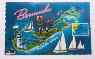 1965 Aerial Map Greetings Landmarks Bermuda Postcard  