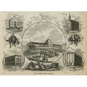 Public Market Houses in Boston, 1855 Engraving   16 x 20   Fine Art 
