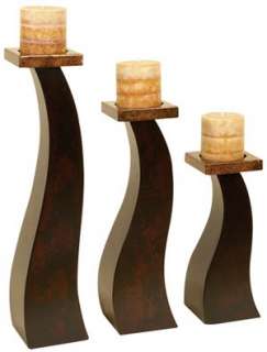   99026 Three Tall Wood Pillar Candle Holders 19 In. To 11 In. Height