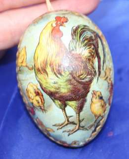   GOOD Small German Paper Mache Easter Egg Farm Chicken & Chicks 2 3/4