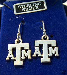 Sterling Silver Texas A&M University Aggie ATM Earrings  