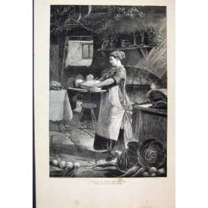  1879 Woman Christmas Dinner Kitchen Victorian Fine Art 