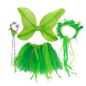   Piece Green Fairy Pixie Costume. Wings Tutu Halo Wand Toys & Games