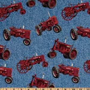   International Harvester Allover Red Tractors Blue Fabric By The Yard
