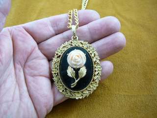 vn 1) Vintage 2 side pink flower Avon mirror Necklace jewelry  
