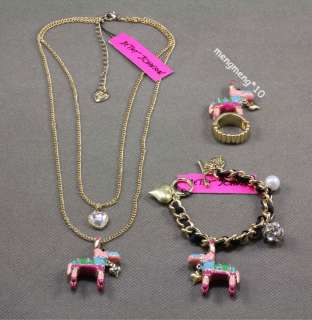 Betsey Johnson Gold Viva La Pinata Donkey Necklace Bracelet Ring Set 