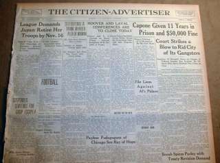 1931 newspaper Gangster AL CAPONE TRIAL GUILTY of TAX EVASION Gets11 