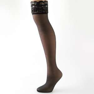  Apt. 9® Black Lace Top Sheer Thigh High Tights, Small 