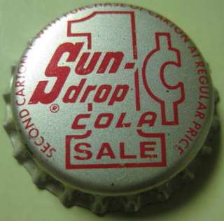 SUN DROP COLA 1 CENT SALE cork Soda CROWN, Bottle CAP @  