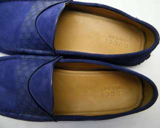 MENS GUCCI DRIVER BLUE SUEDE LEATHER DRIVING LOAFER SHOES SZ 11.5~1/2 