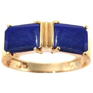   Yellow Gold Twin Octagon Ring Lapis Lazuli, size6.5 diViene Jewelry