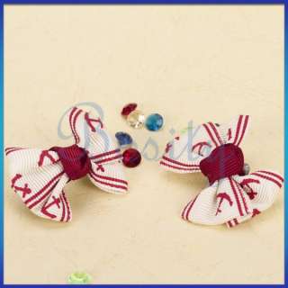 Pet Dog Hair Bow Hair Clip Accessory w/ Alligator Clip Red and White 