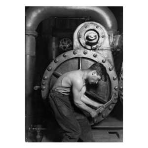  Power House Mechanic Working on Steam Pump, 1920 Premium 
