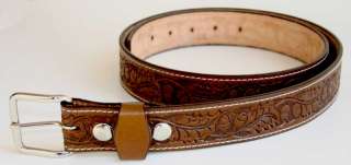 WIDE AMISH HAND MADE EMBOSSED BELTS  HORSE, WILDLIFE, ACORN 