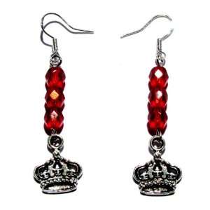  Queens Crown Red and Silver Dangle Earrings Jewelry