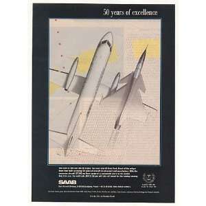  1987 Saab SF 340 JAS 39 Gripen Aircraft 50 Years Print Ad 
