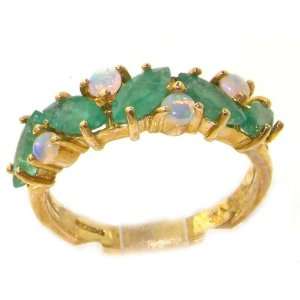 Unusual Solid Yellow Gold Natural Fiery Opal & Emerald Eternity Ring 