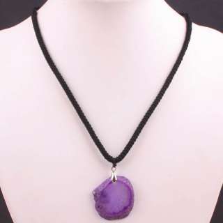 Purple Agate Druzy Geode Wafer Bead Pendant Necklace Strand 17  22L 