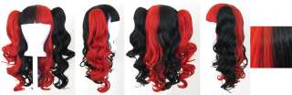   Wig + 2 Pig Tails Set Split Half Black, Red Half Cosplay NEW  