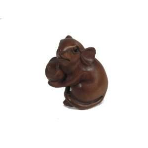  Boxwood Netsuke Mouse and Lucky Gold