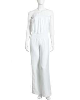 Young Fabulous & Broke Smocked Strapless Jumpsuit, White  