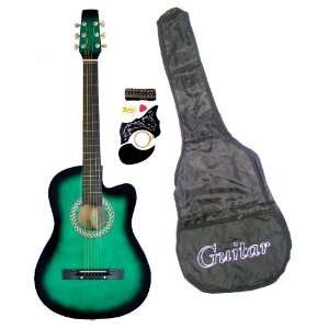 Inch Student Beginner Green Acoustic Cutaway Guitar with Carrying Case 