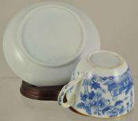 Chinese Mother and Child Blue & White Transfer Cup & Saucer 1820 