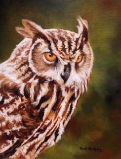 EAGLE OWL SARAH STRIBBLING Original Oil Painting  