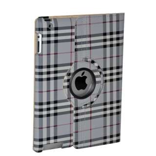 iPad 2 Stylish Plaid 360° Rotating Smart Cover Leather Case Swivel 