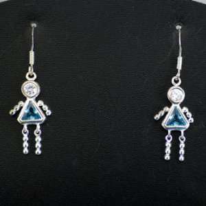  925 Sterling Silver Beaded Girl with Aqua Blue Cubic 