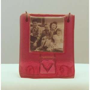    Heart Dark Pink Fused Glass Picture Frame by Bill Aune Baby