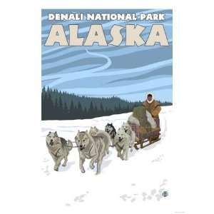 Dog Sledding Scene, Denali National Park, Alaska Giclee Poster Print 