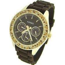 Fossil Stella Multifunction Rose Gold Crystal Brown Resin Womens Watch 