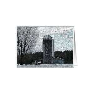  Silo In The Snow Color Engraving Card Blank Card Note Card 
