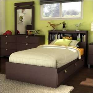    46 Cakao Twin Size Bookcase Headboard and Bed Box