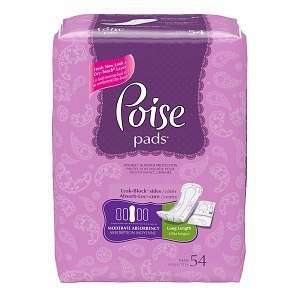 Poise Pads, Moderate Absorbency, Long Length, 54 ea