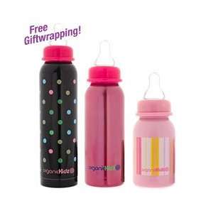  OrganicKidz Stainless Steel Baby Bottle Bundle for Girls 