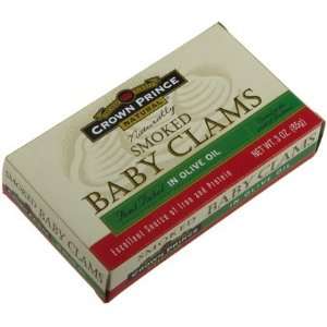 Crown Prince Naturally Smoked Baby Clams in Olive Oil, 3 oz Tins, 12 