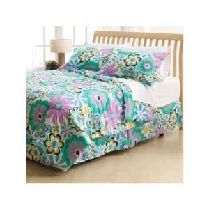  Flowered White Blue Pink Green Girls Twin Size Comforter 