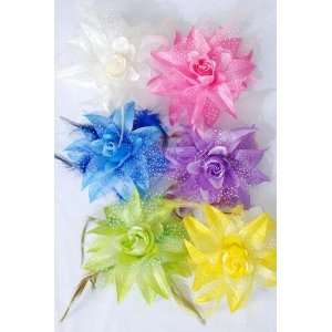  ONE DOZEN  Silk Flower Lily W baby Breath & Feathers W 