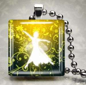 Magical Fairy Tinkerbell Art Glass Pendant Necklace 371  
